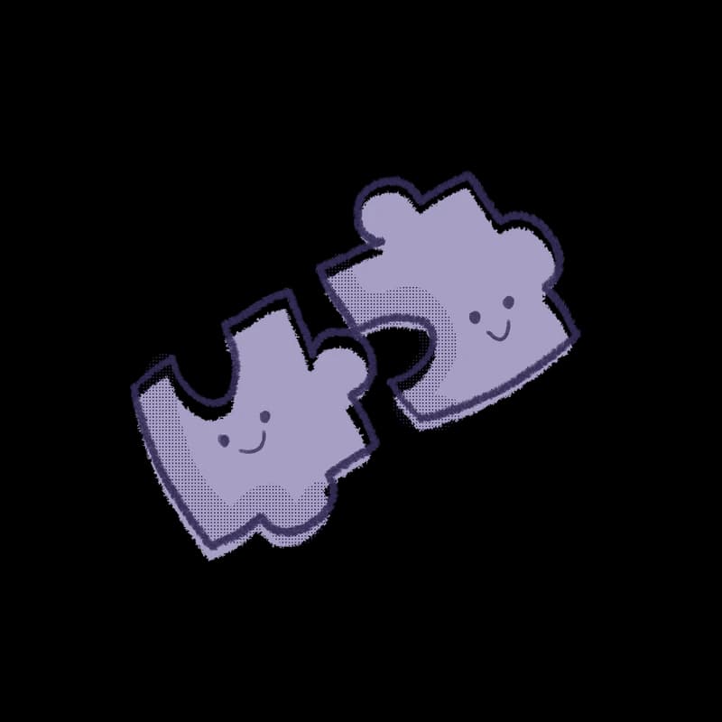 Illustration of two smiling jigsaw pieces meeting on a diagonal